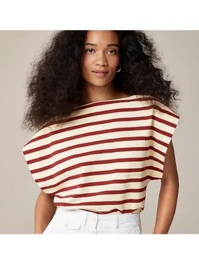 J. Crew NEW Boatneck Muscle Tee Shirt Mariner Cotton Striped Red Cream